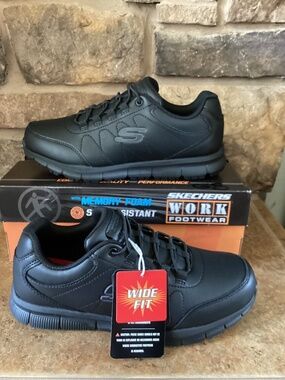 Skechers Work Men’s Size 8 Nampa OSIL Black Wide Slip Resistant New In Box